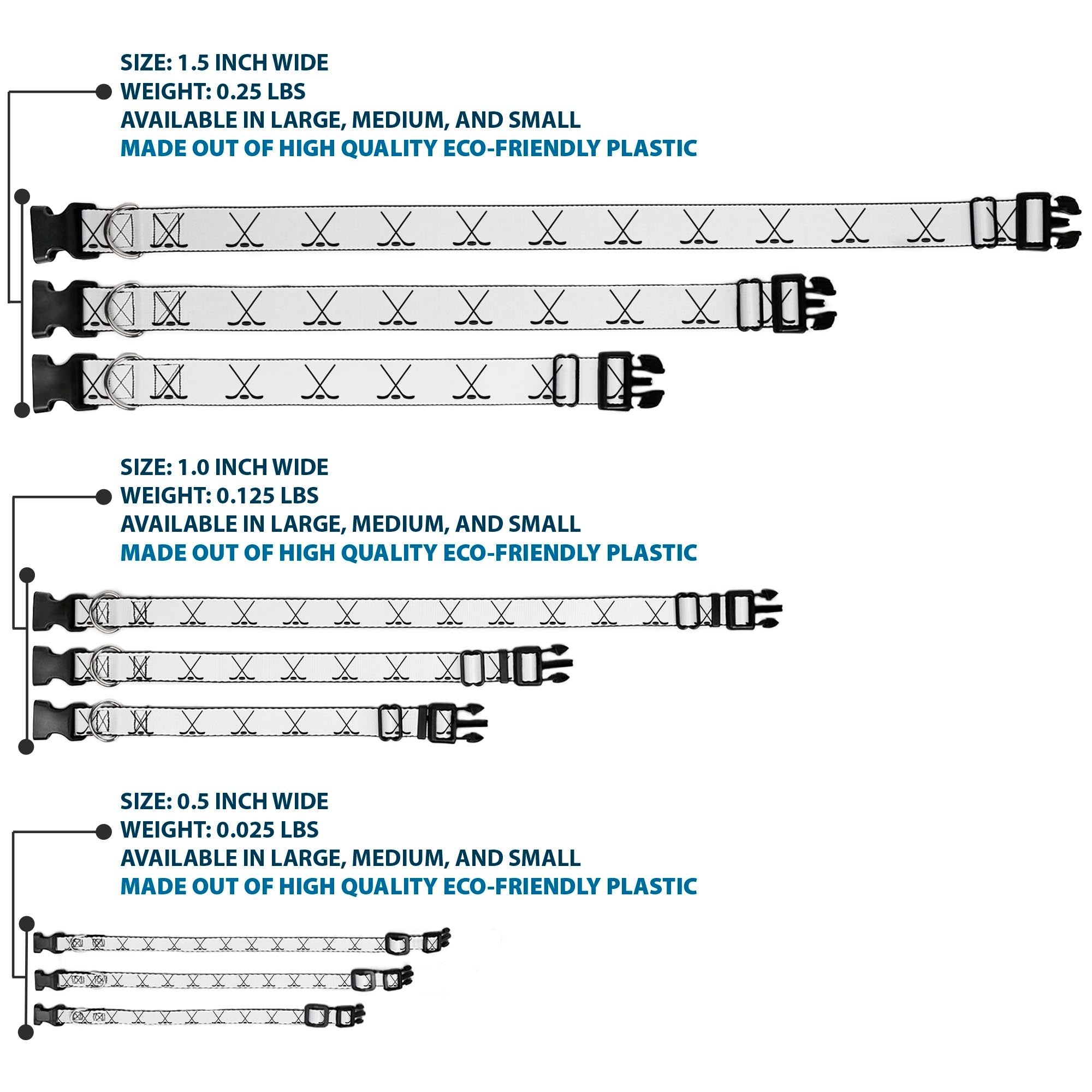 Plastic Clip Collar - Hockey Sticks and Puck White/Black Plastic Clip Collars Buckle-Down