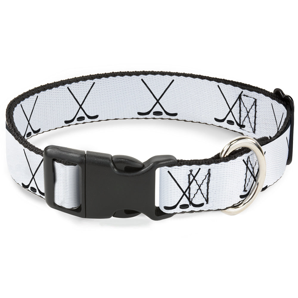 Plastic Clip Collar - Hockey Sticks and Puck White/Black Plastic Clip Collars Buckle-Down