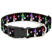 Plastic Clip Collar - Happy Mushrooms with Stars Black/Multi Color Plastic Clip Collars Buckle-Down