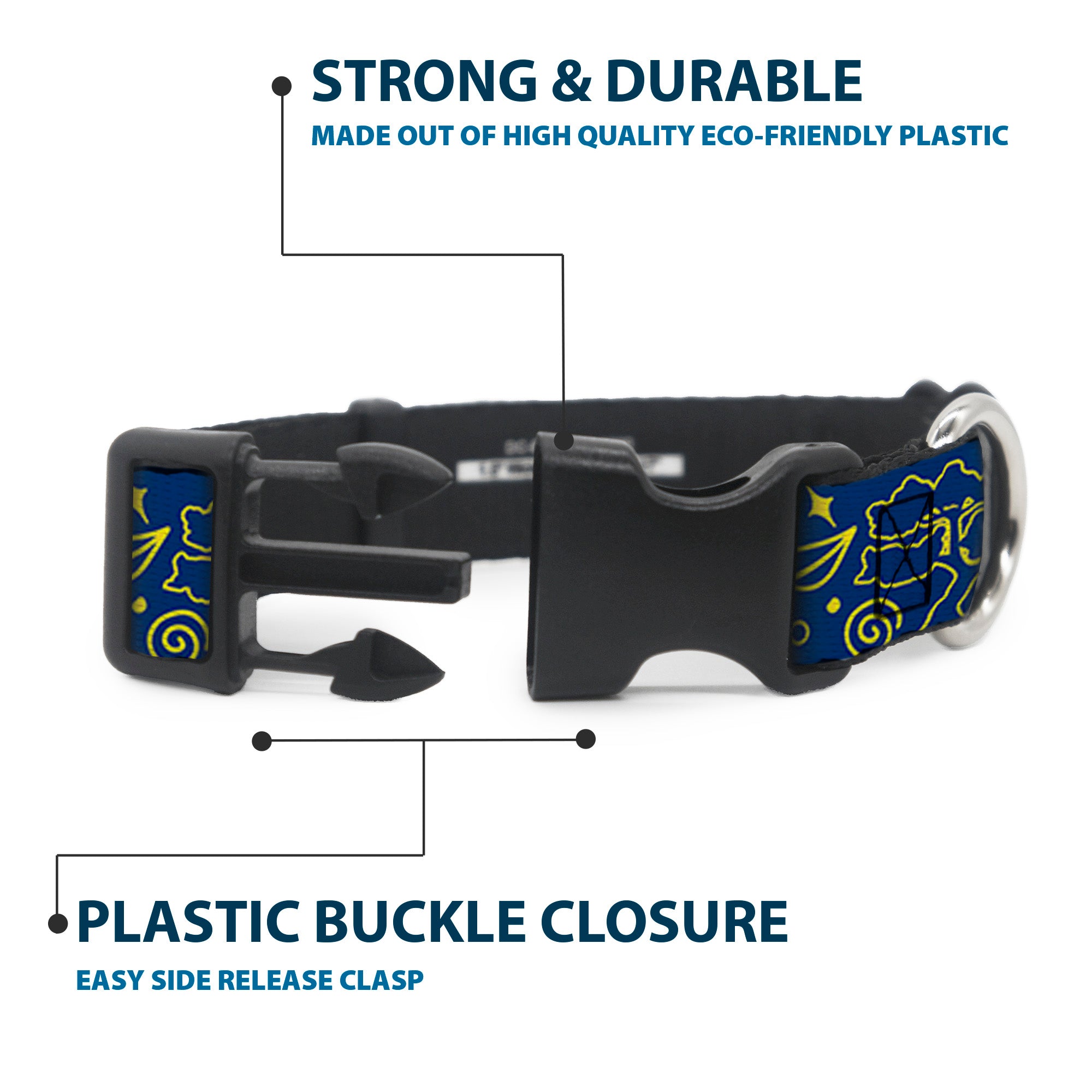 Plastic Clip Collar - HARMONY BALANCE LIFE Icons Collage Blue/Yellow Plastic Clip Collars Buckle-Down