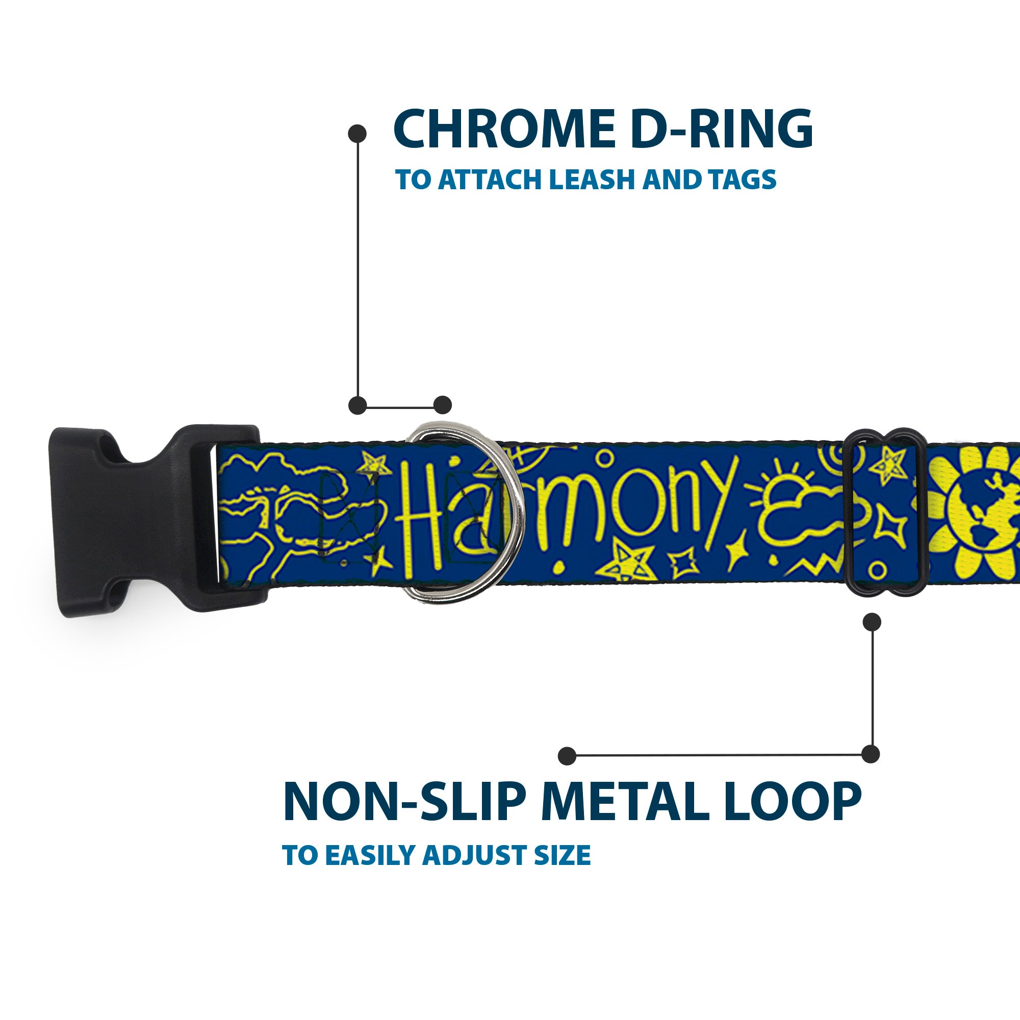 Plastic Clip Collar - HARMONY BALANCE LIFE Icons Collage Blue/Yellow Plastic Clip Collars Buckle-Down