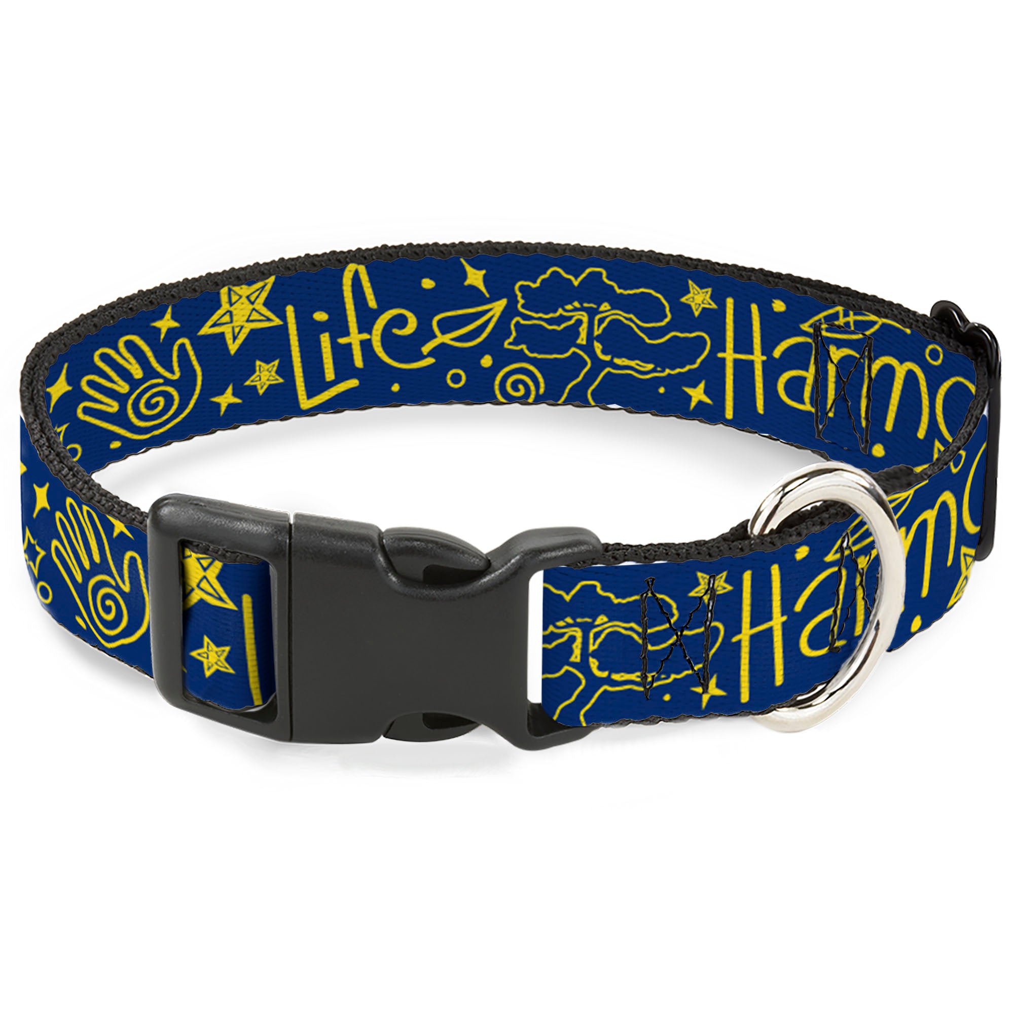 Plastic Clip Collar - HARMONY BALANCE LIFE Icons Collage Blue/Yellow Plastic Clip Collars Buckle-Down