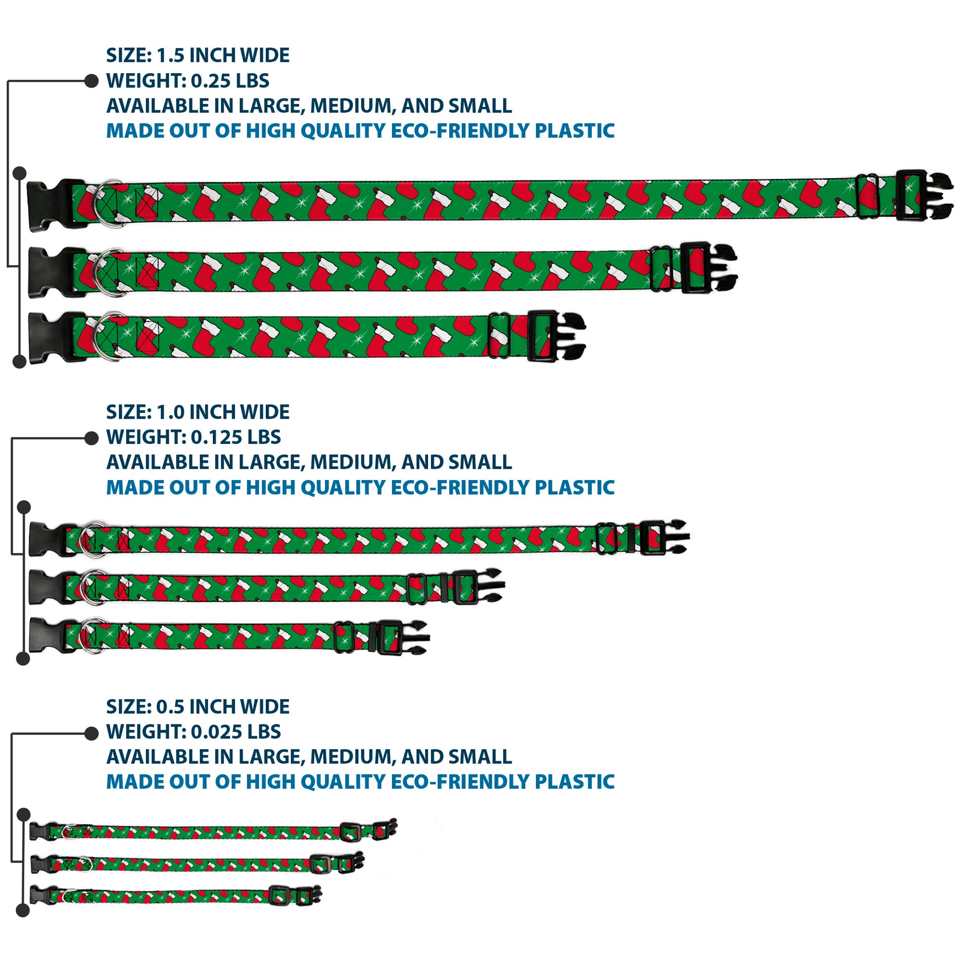 Plastic Clip Collar - Holiday Christmas Stocking and Star Green/WhiteRed Plastic Clip Collars Buckle-Down