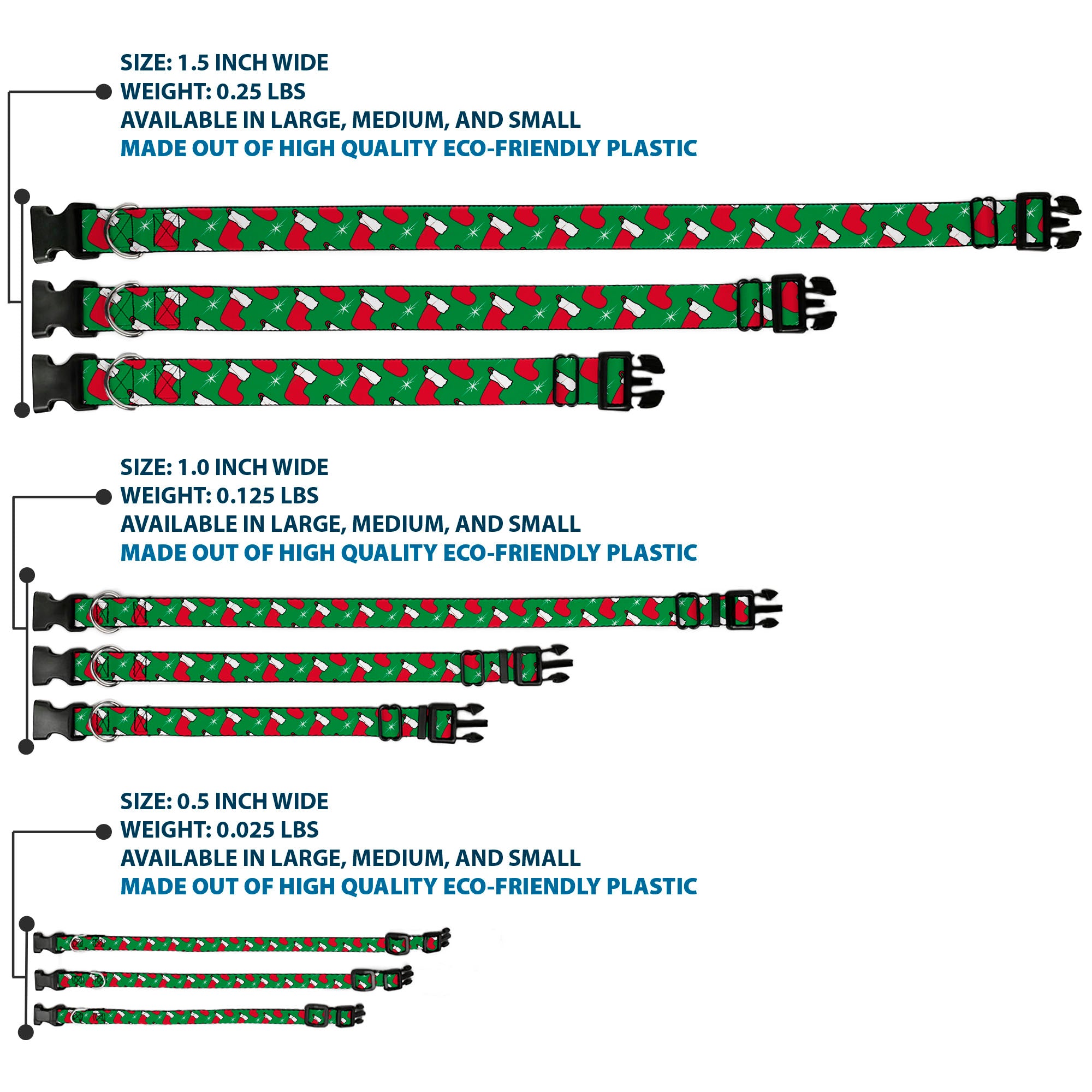 Plastic Clip Collar - Holiday Christmas Stocking and Star Green/WhiteRed Plastic Clip Collars Buckle-Down