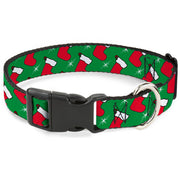 Plastic Clip Collar - Holiday Christmas Stocking and Star Green/WhiteRed Plastic Clip Collars Buckle-Down
