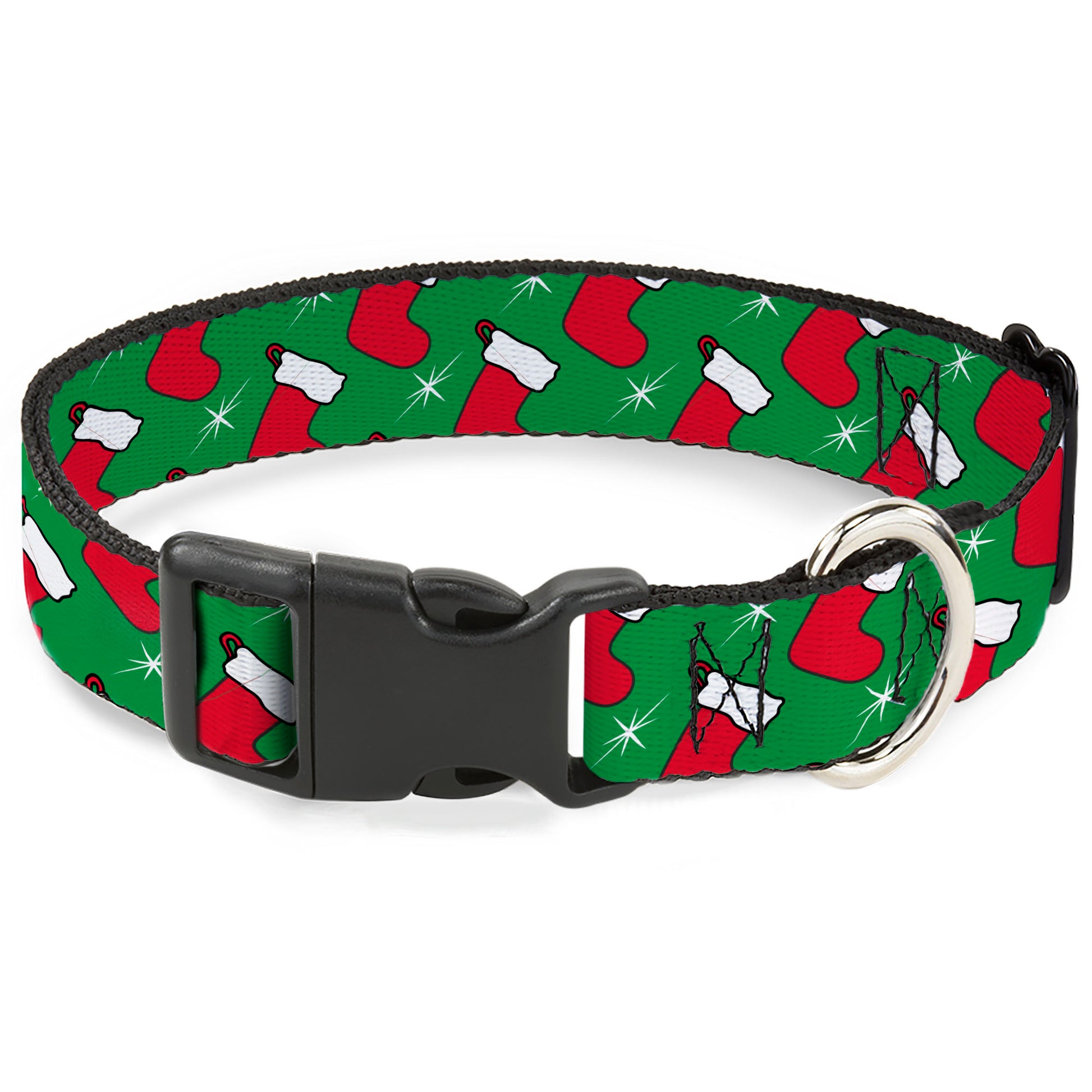 Plastic Clip Collar - Holiday Christmas Stocking and Star Green/WhiteRed Plastic Clip Collars Buckle-Down