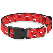 Plastic Clip Collar - Holiday Christmas Stocking and Star Red/White Plastic Clip Collars Buckle-Down