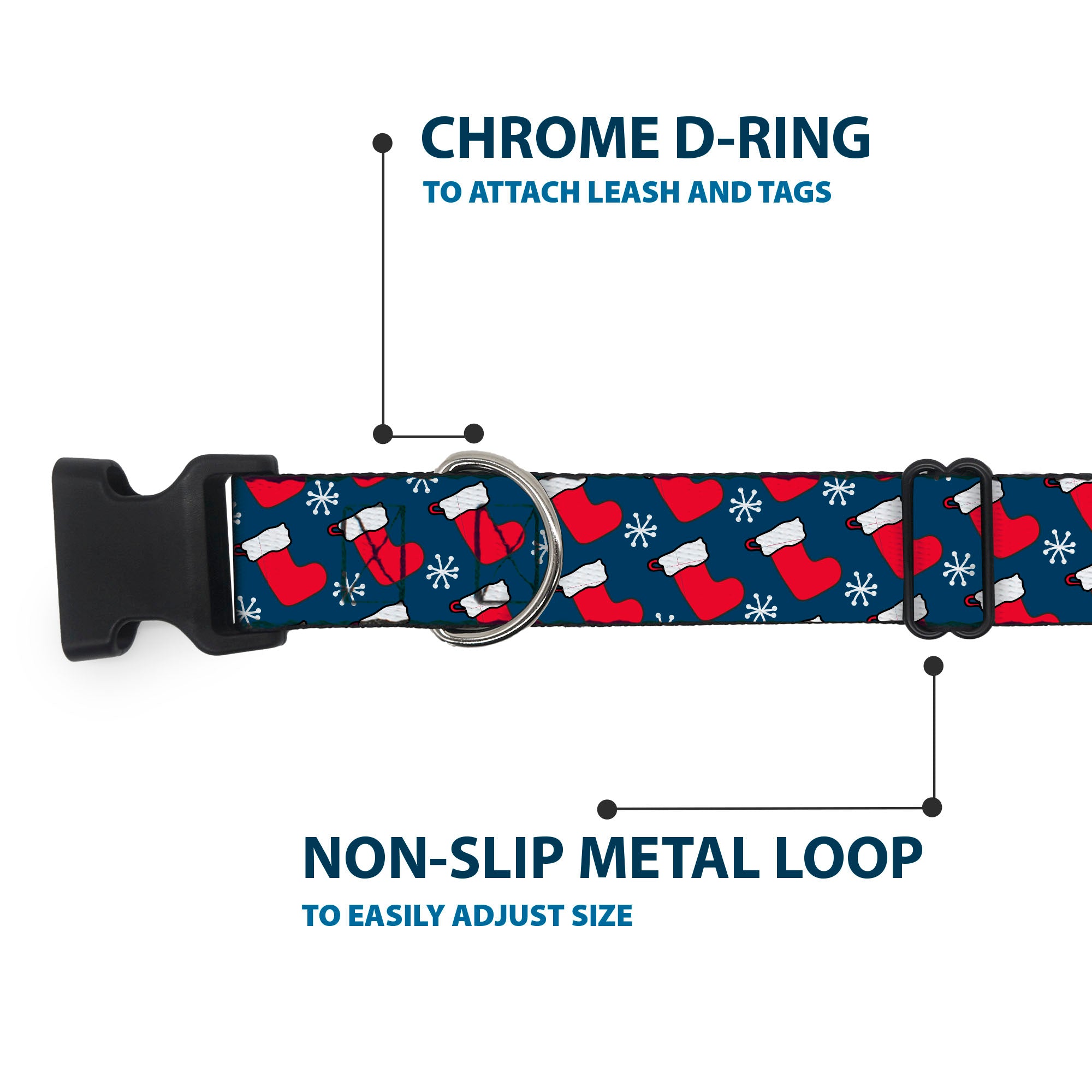 Plastic Clip Collar - Holiday Christmas Stocking and Snowflake Blue/WhiteRed Plastic Clip Collars Buckle-Down