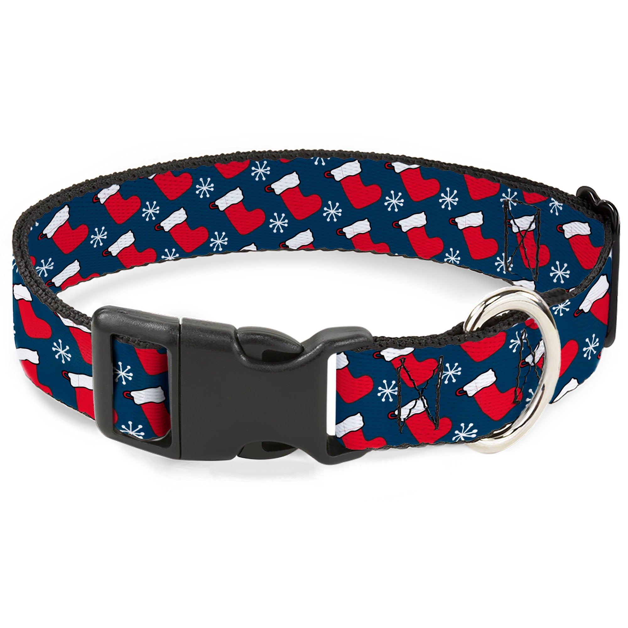 Plastic Clip Collar - Holiday Christmas Stocking and Snowflake Blue/WhiteRed Plastic Clip Collars Buckle-Down