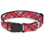 Plastic Clip Collar - Holiday Christmas Plaid Diagonal White/Red/Black Plastic Clip Collars Buckle-Down
