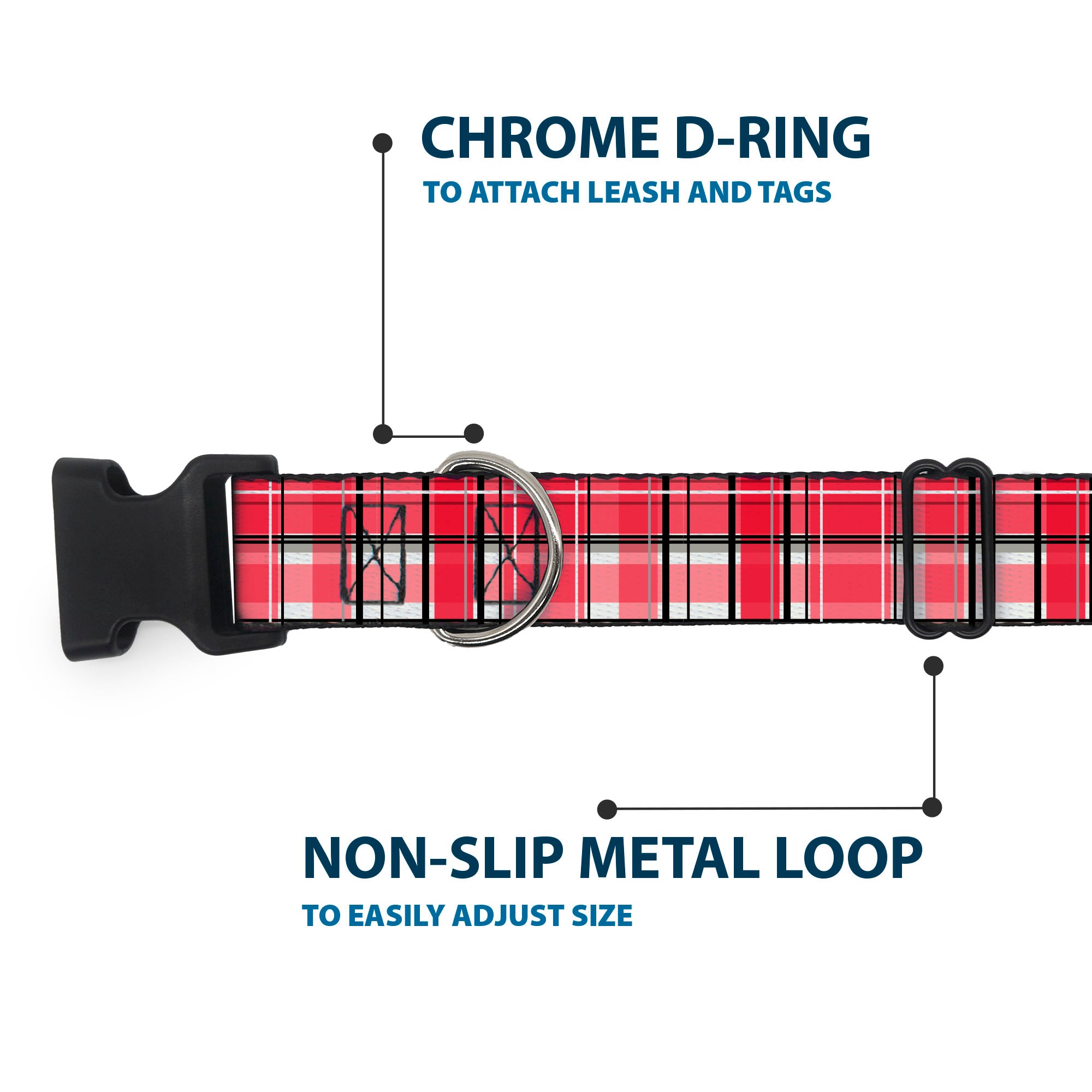 Plastic Clip Collar - Holiday Christmas Plaid Red/White/Black Plastic Clip Collars Buckle-Down