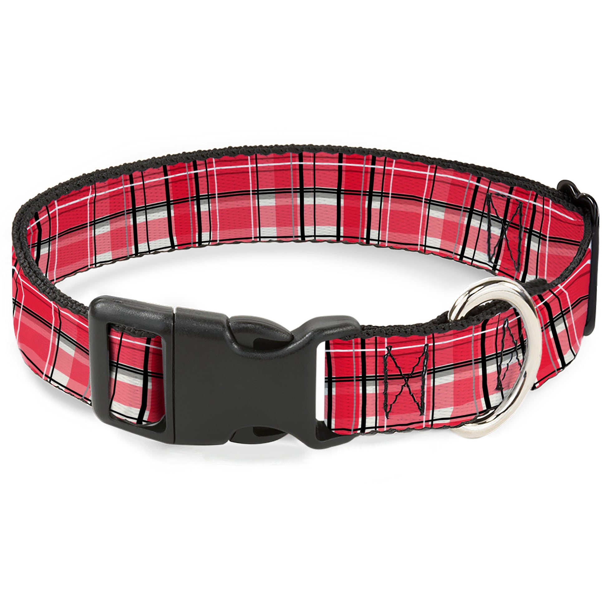Plastic Clip Collar - Holiday Christmas Plaid Red/White/Black Plastic Clip Collars Buckle-Down