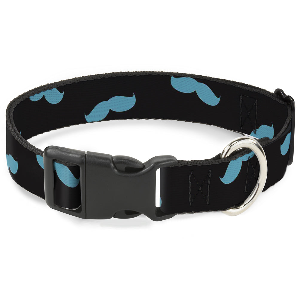 Plastic Clip Collar - Mustaches Scattered Black/Turquoise Plastic Clip Collars Buckle-Down