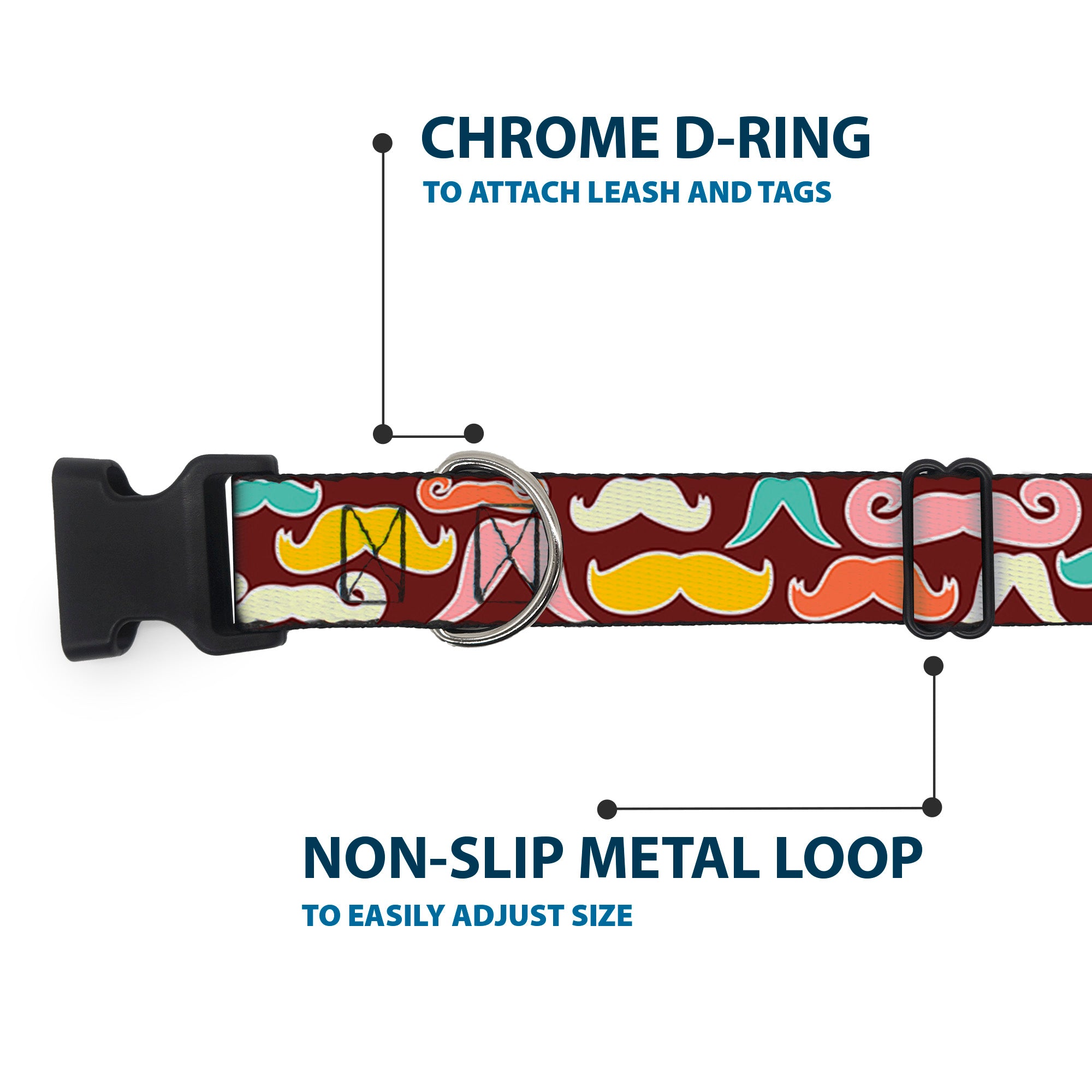 Plastic Clip Collar - Mustaches Brown/Multi Pastel Plastic Clip Collars Buckle-Down