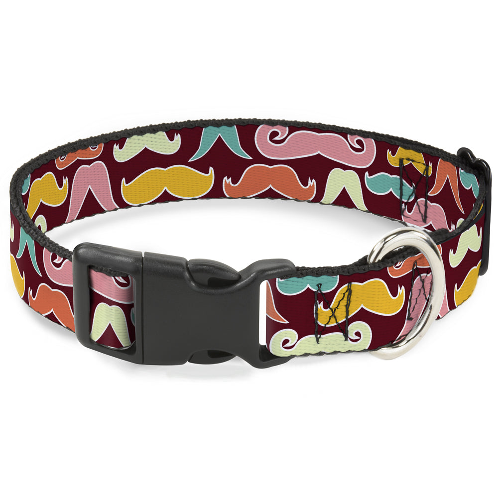 Plastic Clip Collar - Mustaches Brown/Multi Pastel Plastic Clip Collars Buckle-Down