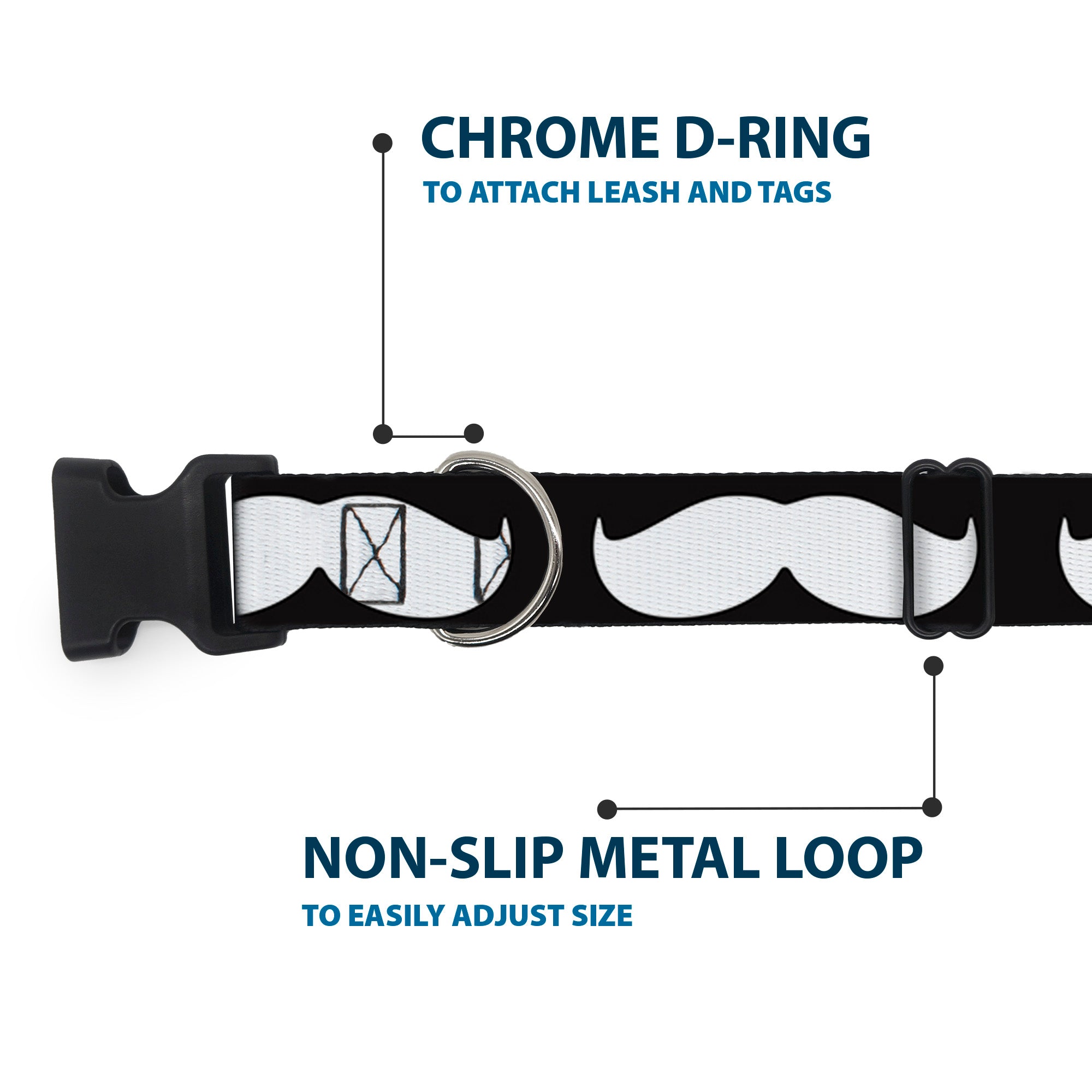 Plastic Clip Collar - Mustache Black/White Plastic Clip Collars Buckle-Down