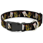Plastic Clip Collar - Maneki Neko Lucky Cats Gold/Black/White Plastic Clip Collars Buckle-Down