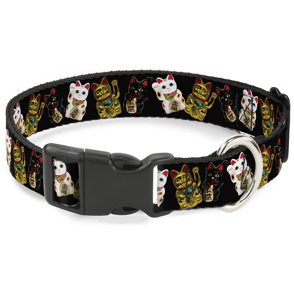 Plastic Clip Collar - Maneki Neko Lucky Cats Gold/Black/White Plastic Clip Collars Buckle-Down