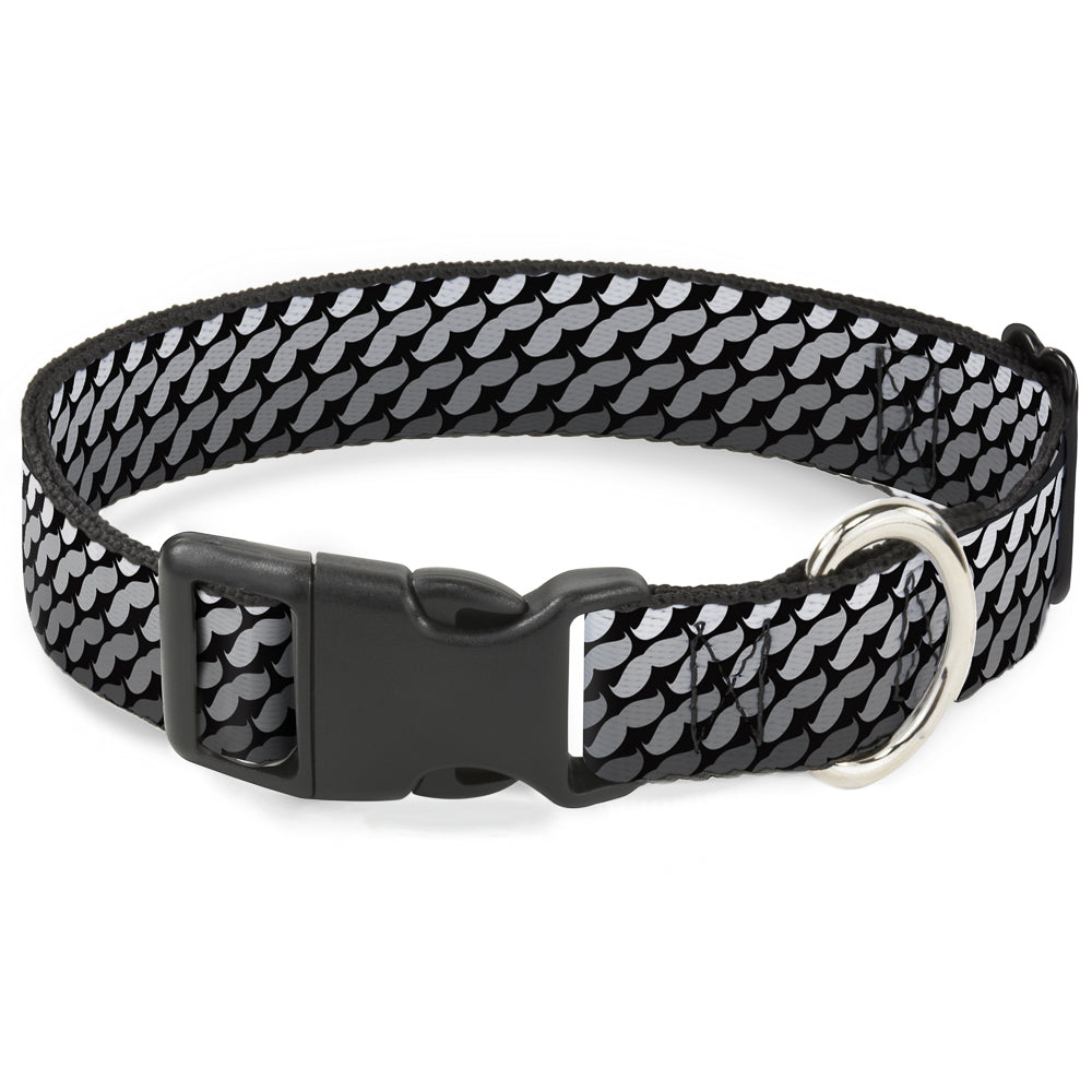 Plastic Clip Collar - Mustache Monogram Black/Grays Plastic Clip Collars Buckle-Down
