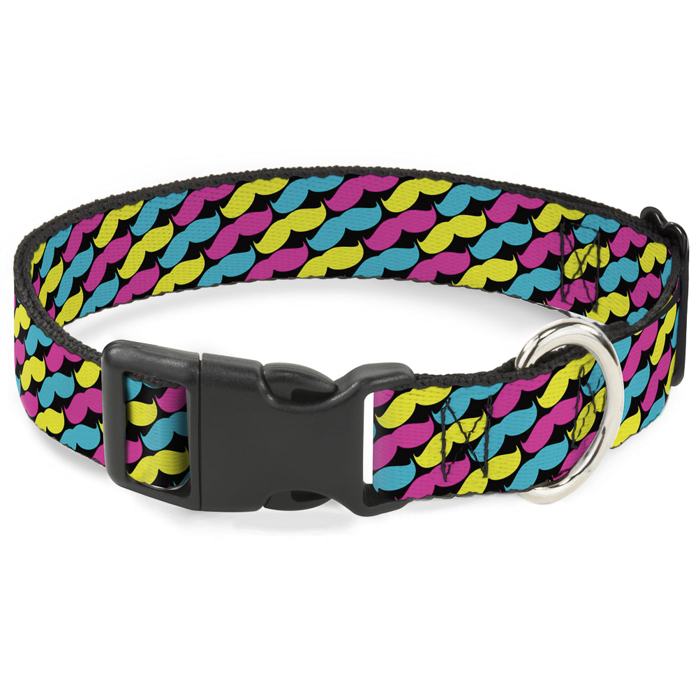 Plastic Clip Collar - Mustache Monogram Black/Fuchsia/Turquoise/Yellow Plastic Clip Collars Buckle-Down