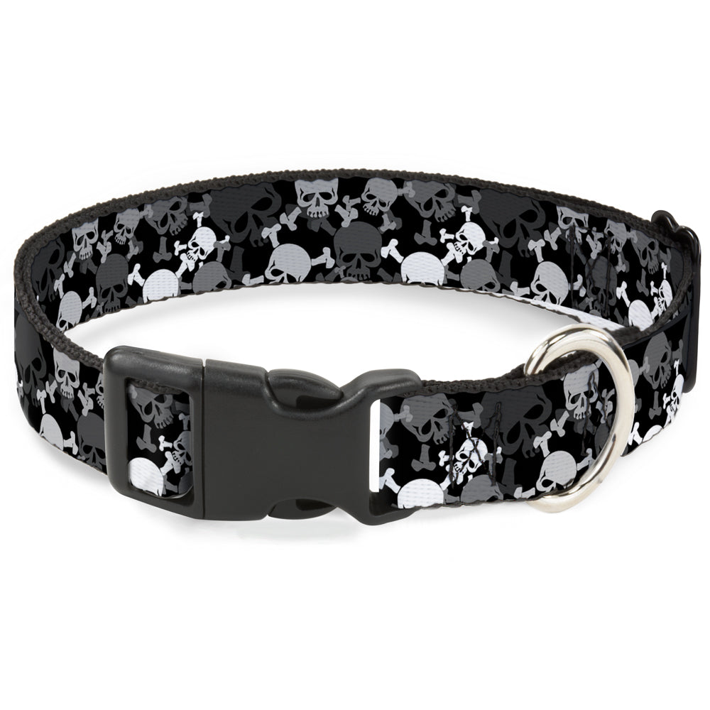 Plastic Clip Collar - Multi Top Skulls Stacked Blak/Gray/White Plastic Clip Collars Buckle-Down