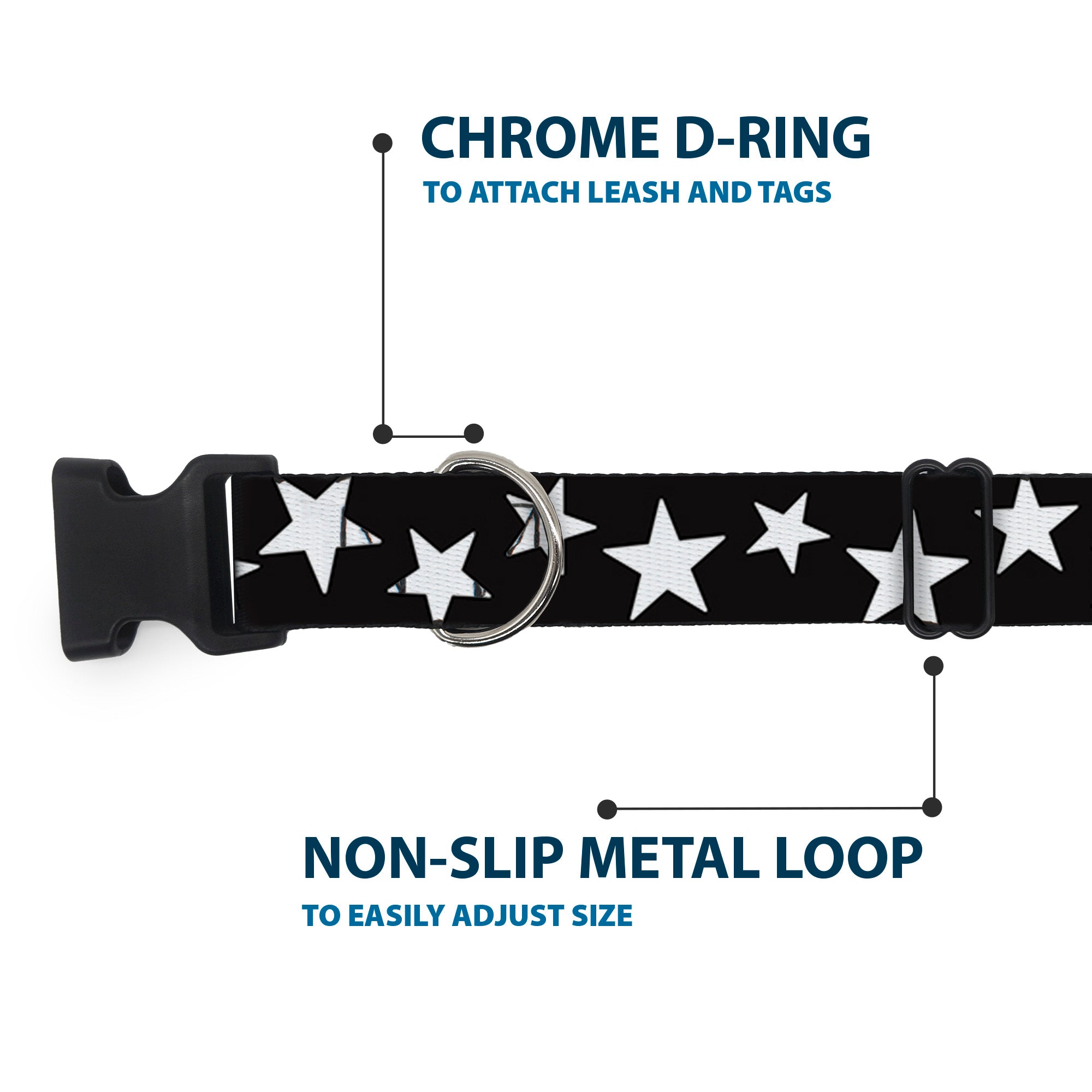 Plastic Clip Collar - Multi Stars Black/White Plastic Clip Collars Buckle-Down