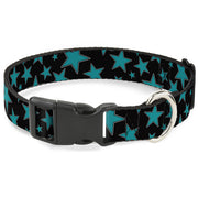 Plastic Clip Collar - Multi Stars Black/Turquoise Plastic Clip Collars Buckle-Down