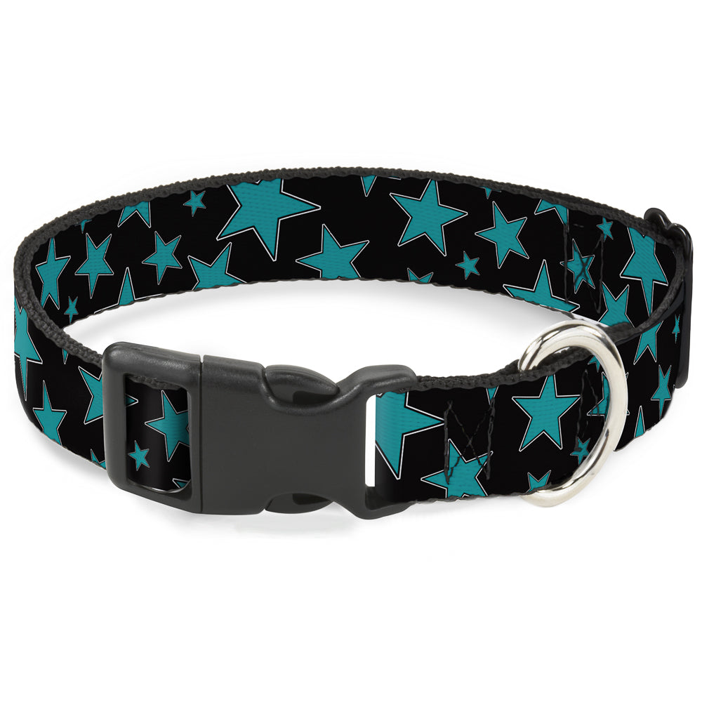 Plastic Clip Collar - Multi Stars Black/Turquoise Plastic Clip Collars Buckle-Down