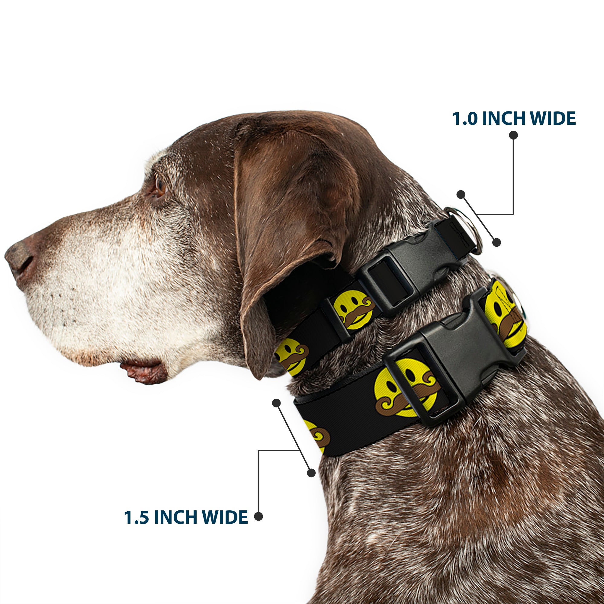 Plastic Clip Collar - Mustache Happy Face Black/Yellow/Brown Plastic Clip Collars Buckle-Down