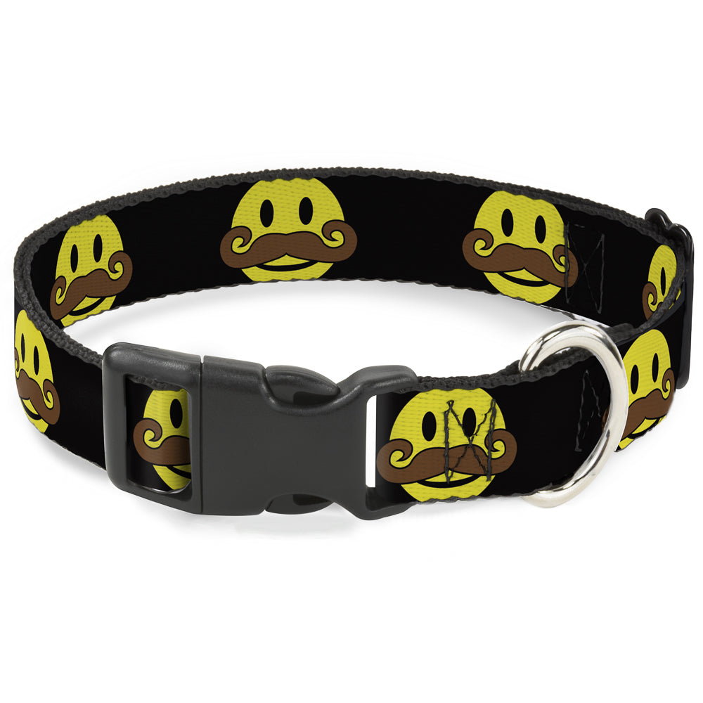 Plastic Clip Collar - Mustache Happy Face Black/Yellow/Brown Plastic Clip Collars Buckle-Down
