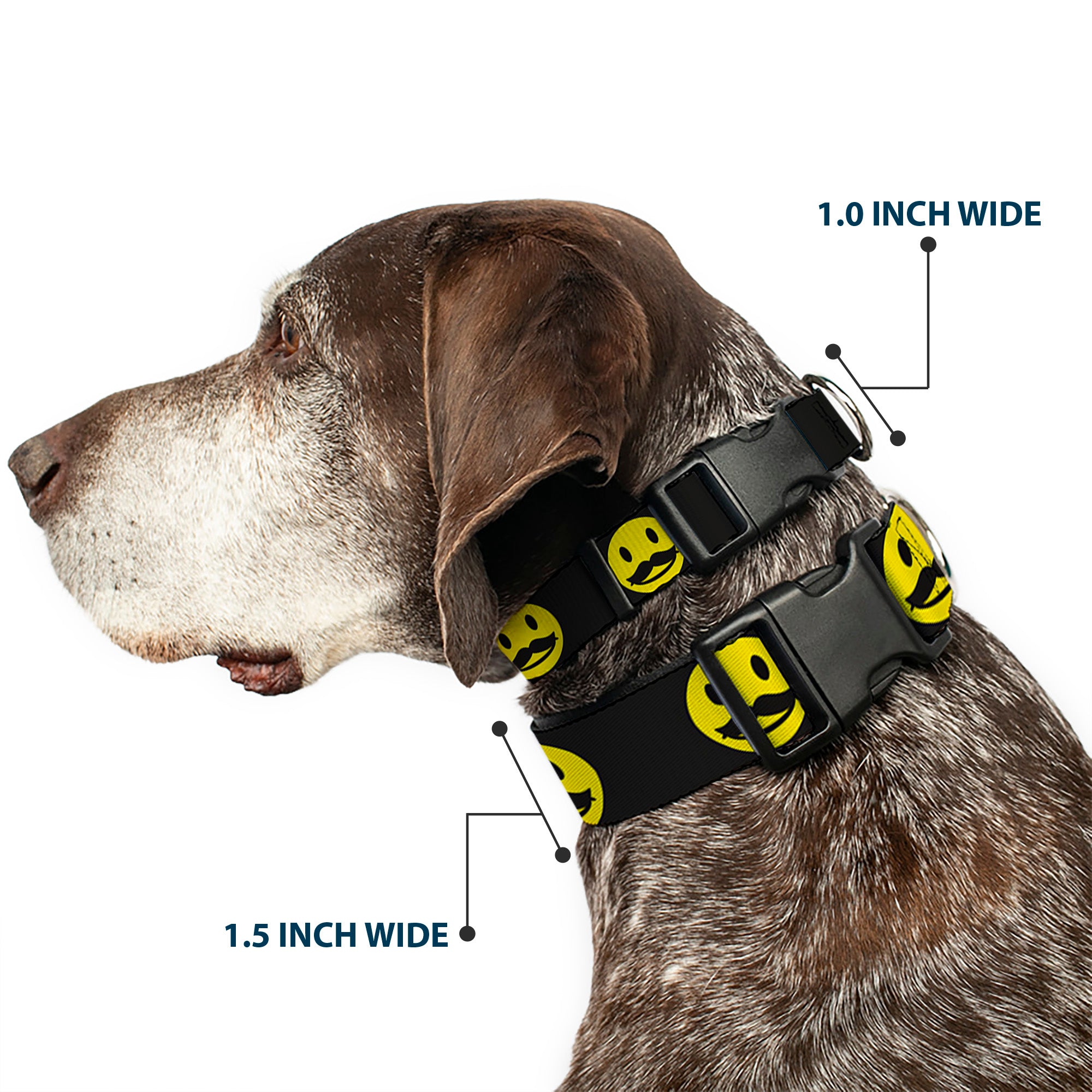 Plastic Clip Collar - Mustache Happy Face2 Black/Yellow/Black Plastic Clip Collars Buckle-Down