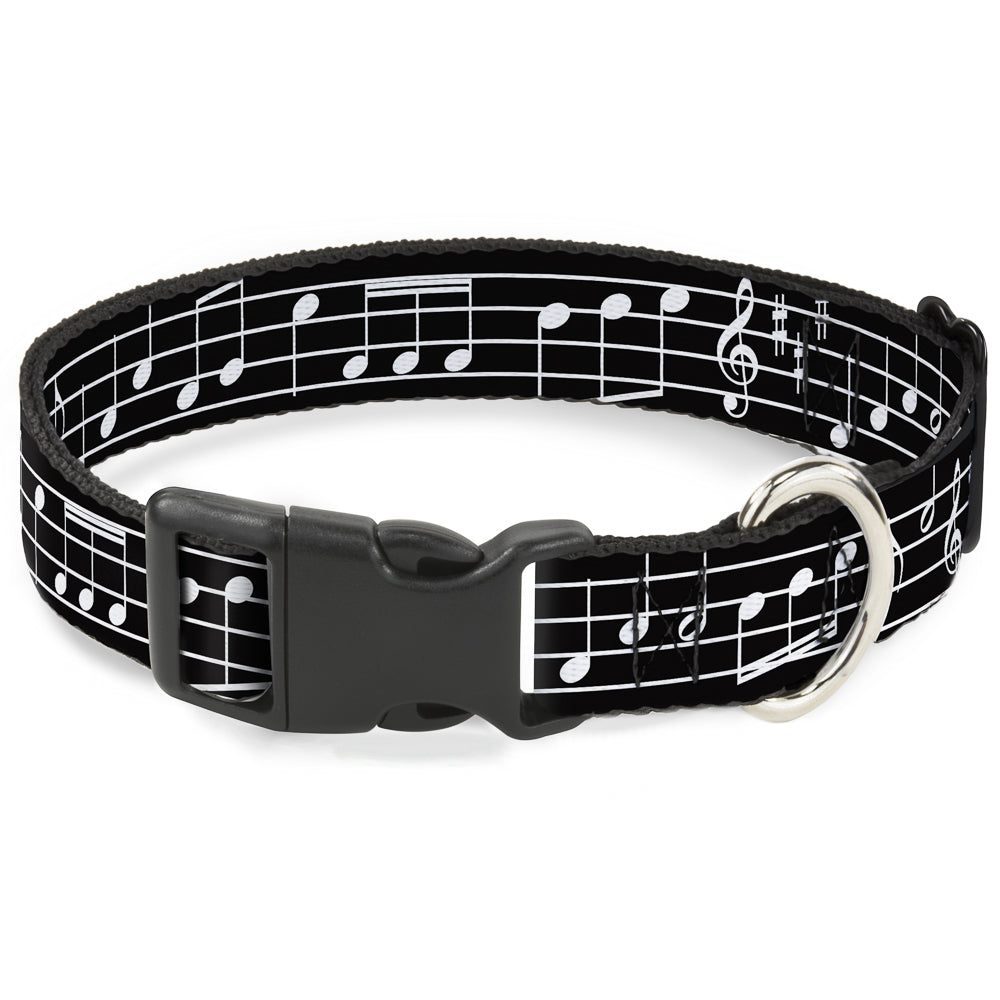 Plastic Clip Collar - Music Notes Black/White Plastic Clip Collars Buckle-Down