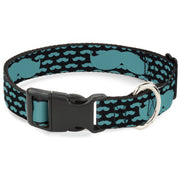 Plastic Clip Collar - Mustaches Mini/Single Repeat Black/Turquoise Plastic Clip Collars Buckle-Down