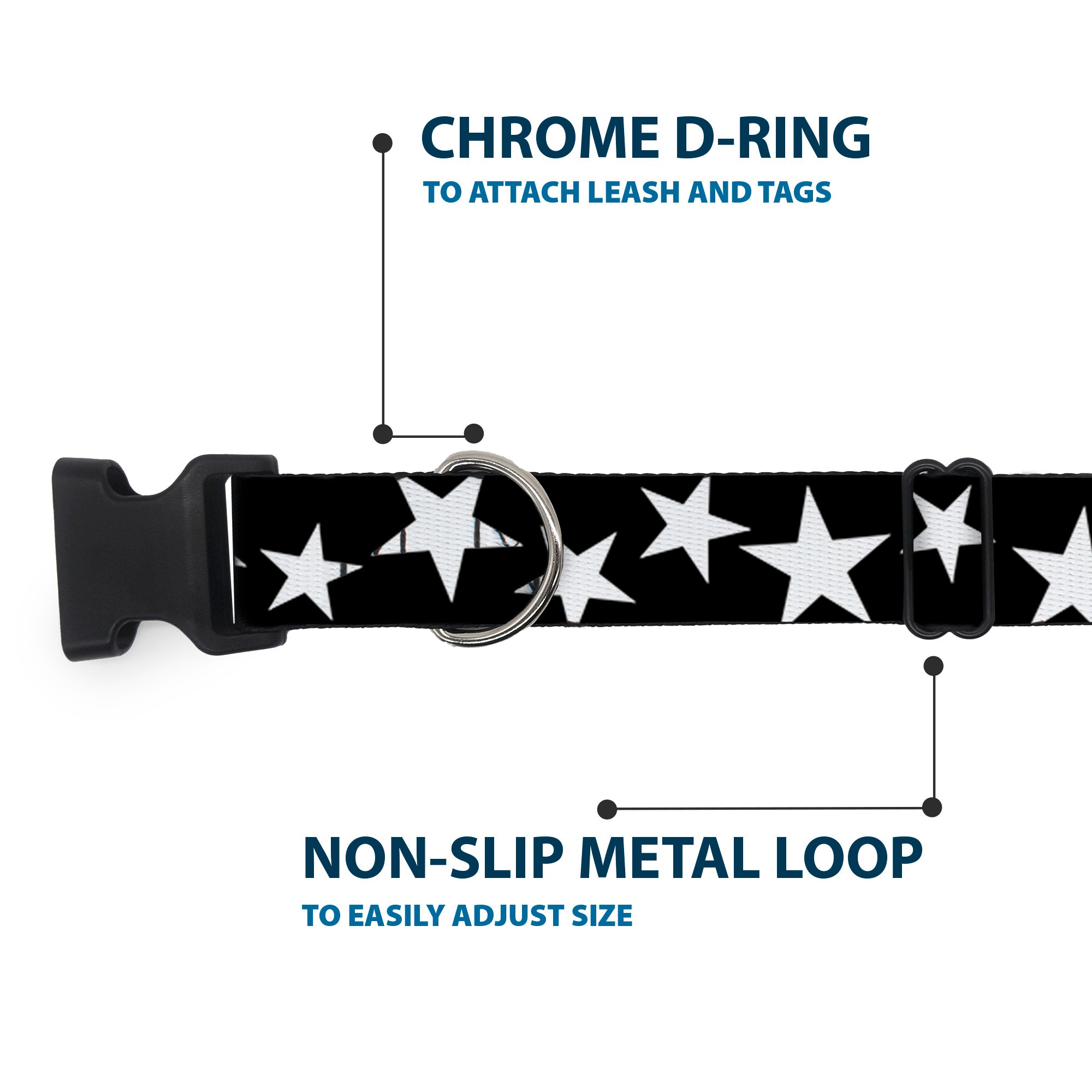 Plastic Clip Collar - Multi Stars Black/White/Black/White Outline Plastic Clip Collars Buckle-Down