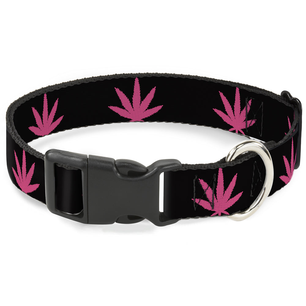 Buckle-Down Plastic Buckle Dog Collar - Marijuana Leaf Repeat Black/Pink Plastic Clip Collars Buckle-Down