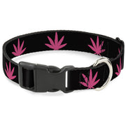 Buckle-Down Plastic Buckle Dog Collar - Marijuana Leaf Repeat Black/Pink Plastic Clip Collars Buckle-Down