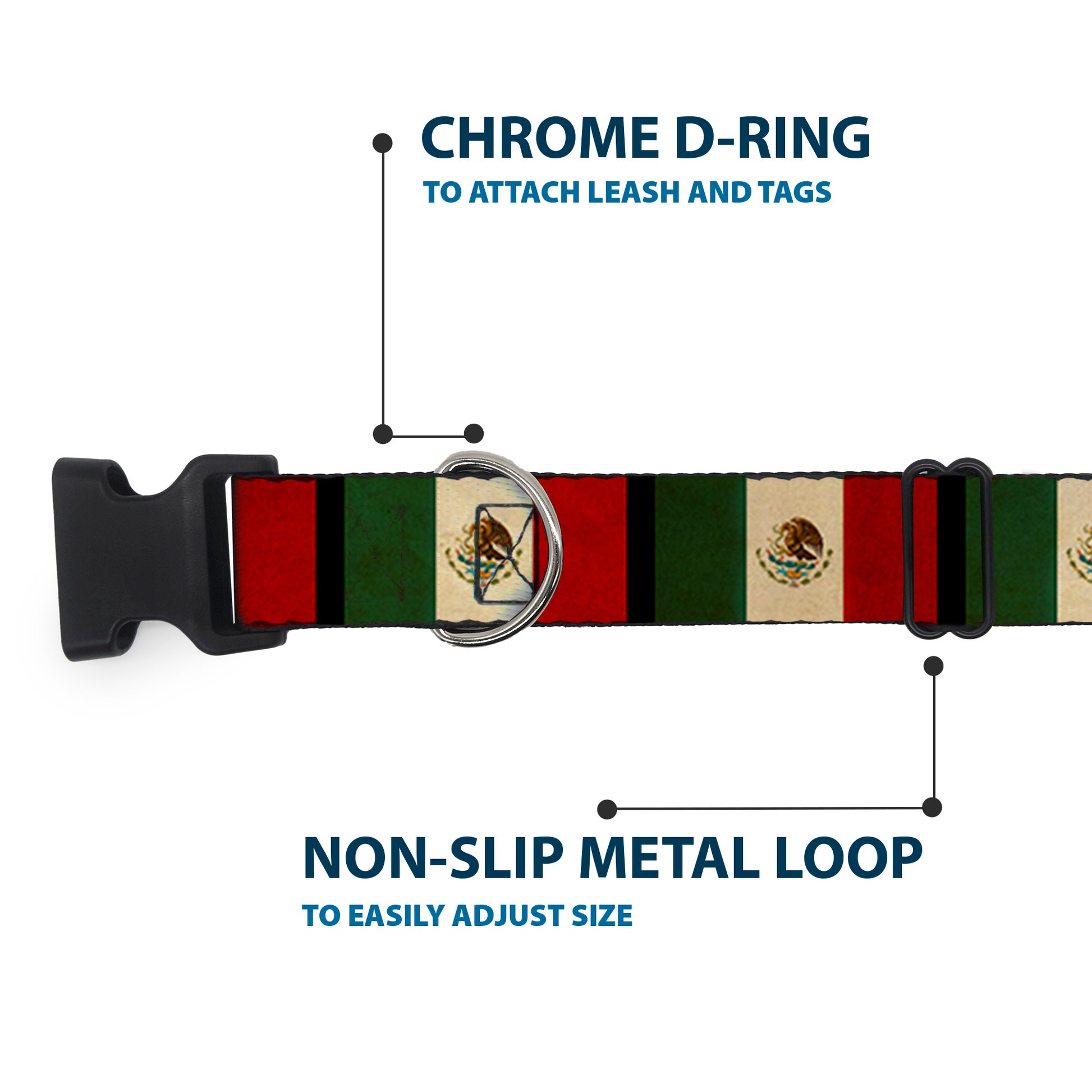 Plastic Clip Collar - Mexico Flag Distressed Plastic Clip Collars Buckle-Down