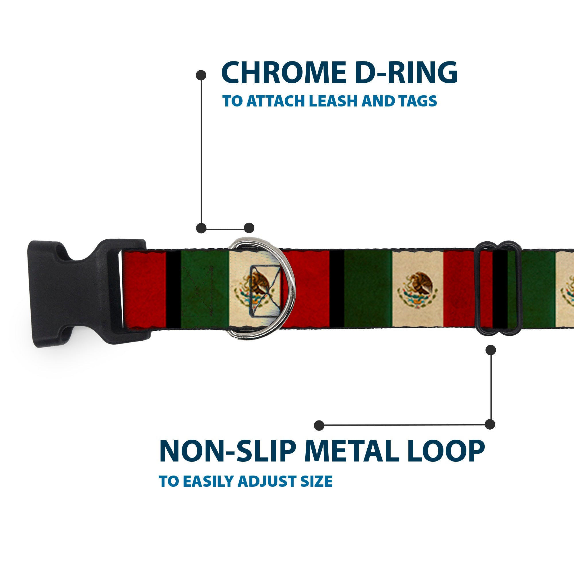 Plastic Clip Collar - Mexico Flag Distressed Plastic Clip Collars Buckle-Down