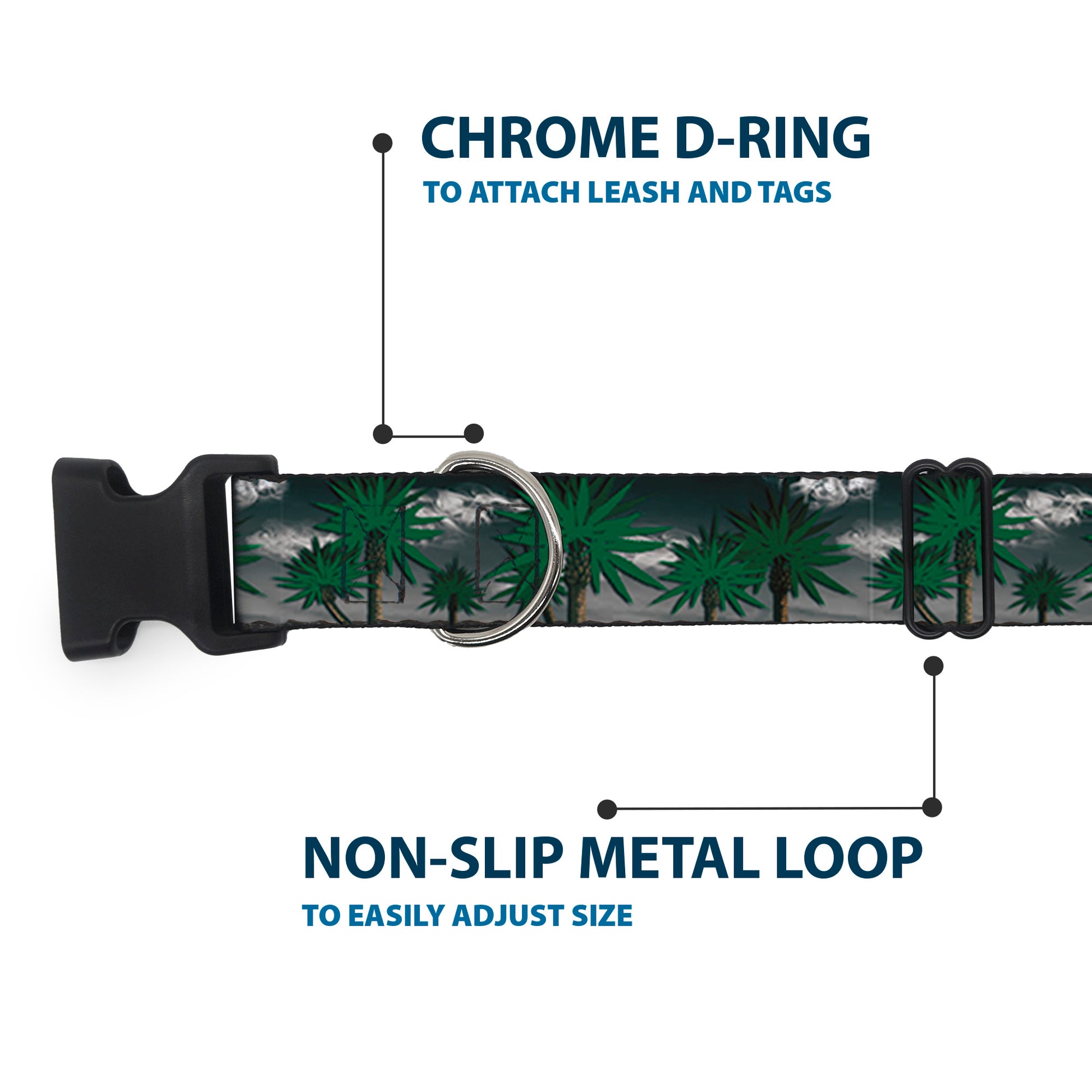 Buckle-Down Plastic Buckle Dog Collar - Marijuana Palm Trees/Clouds Plastic Clip Collars Buckle-Down