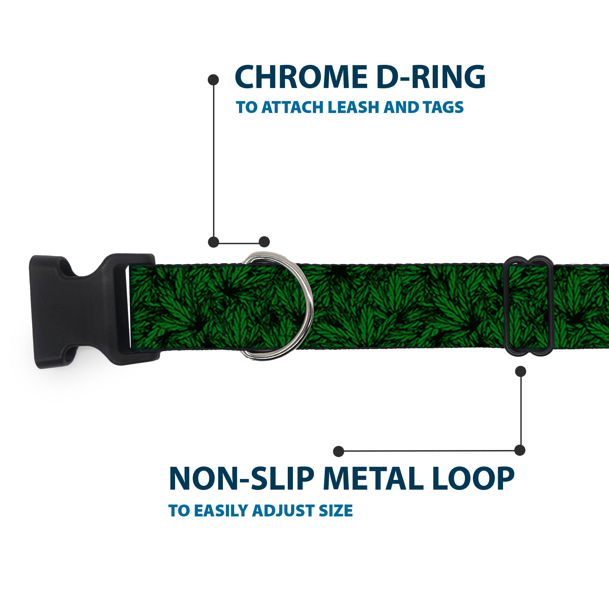 Buckle-Down Plastic Buckle Dog Collar - Marijuana Leaves Stacked Black/Green Plastic Clip Collars Buckle-Down