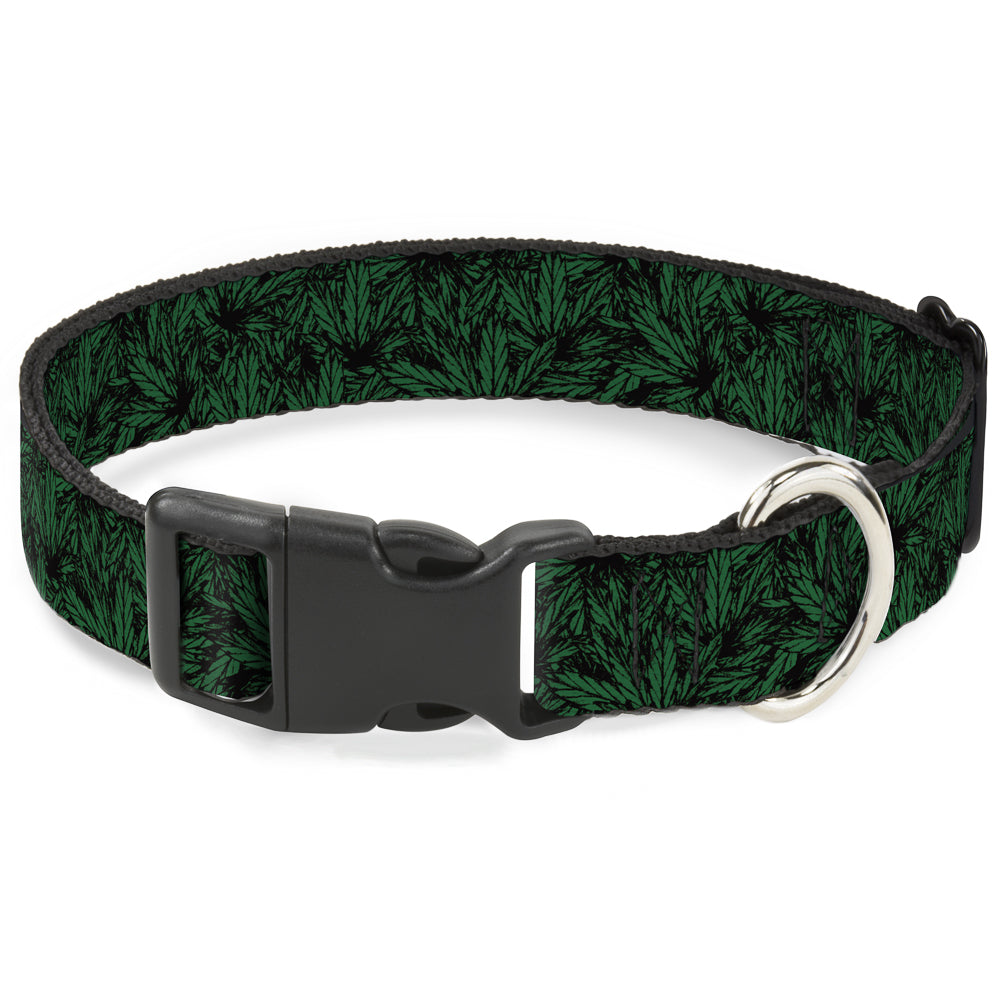 Buckle-Down Plastic Buckle Dog Collar - Marijuana Leaves Stacked Black/Green Plastic Clip Collars Buckle-Down