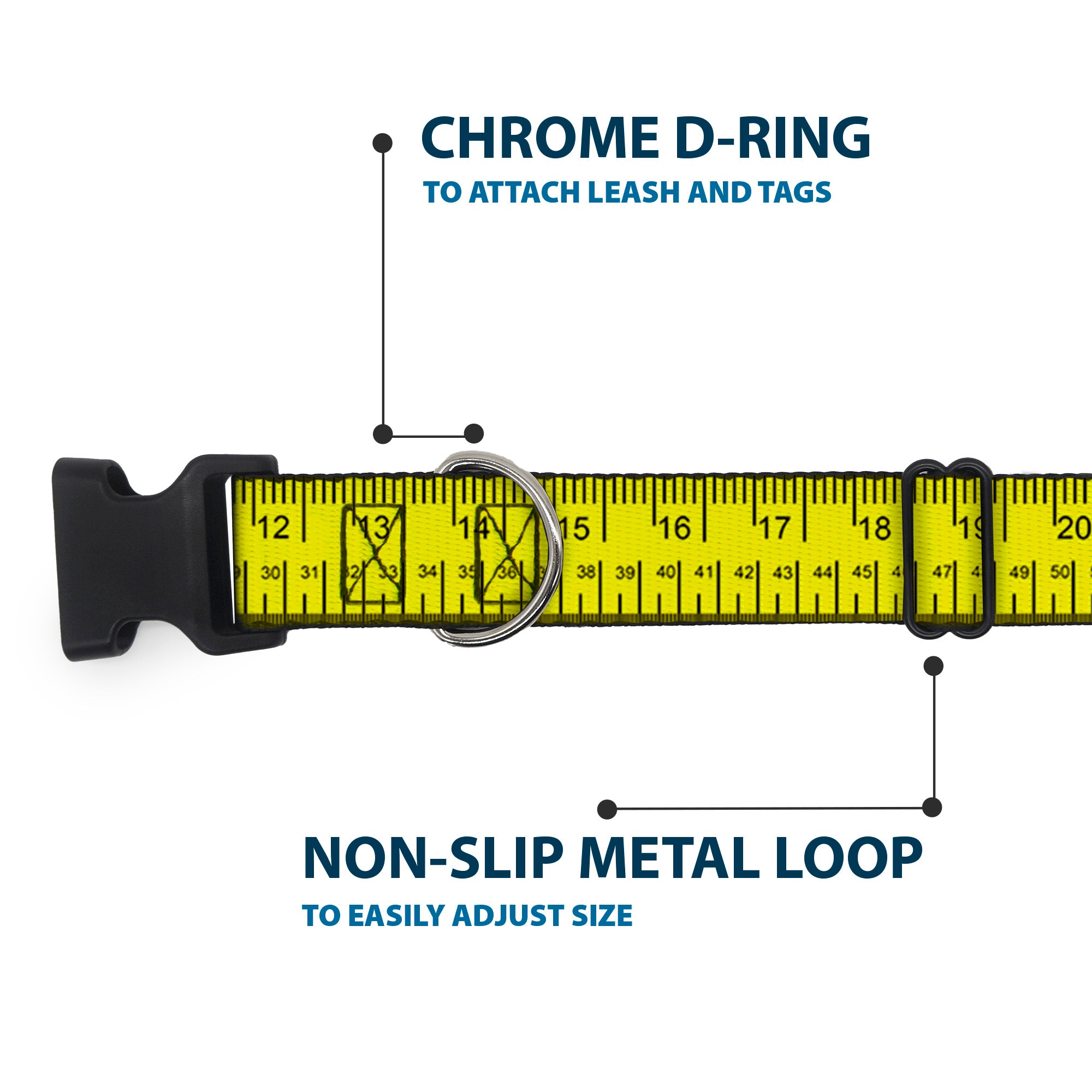 Plastic Clip Collar - Measuring Tape Inches + Centimeters Plastic Clip Collars Buckle-Down