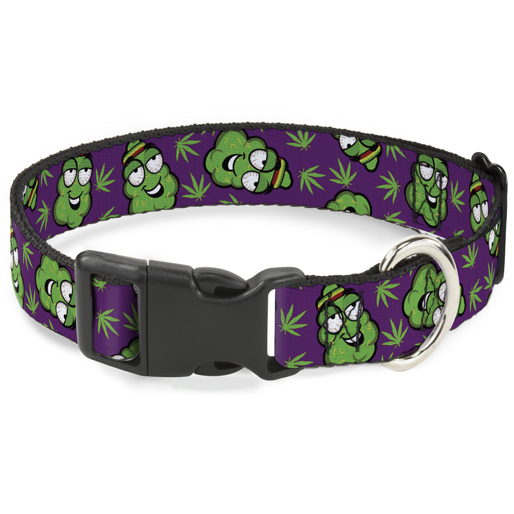Buckle-Down Plastic Buckle Dog Collar - Marijuana Nugs/Leaves Cartoon Purple/Green Plastic Clip Collars Buckle-Down