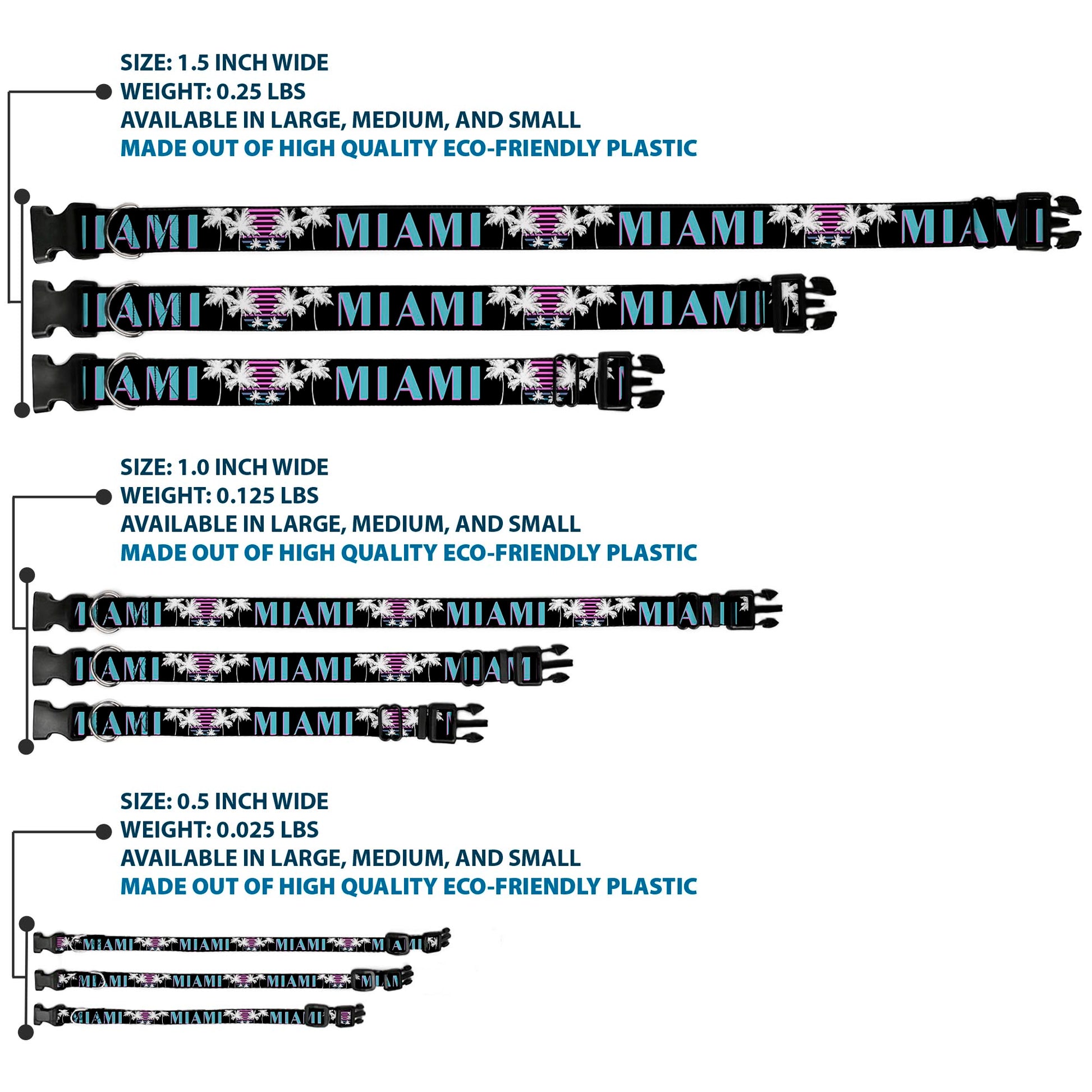 Plastic Clip Collar - MIAMI/Palm Trees Black/White/Pink//Teal Plastic Clip Collars Buckle-Down