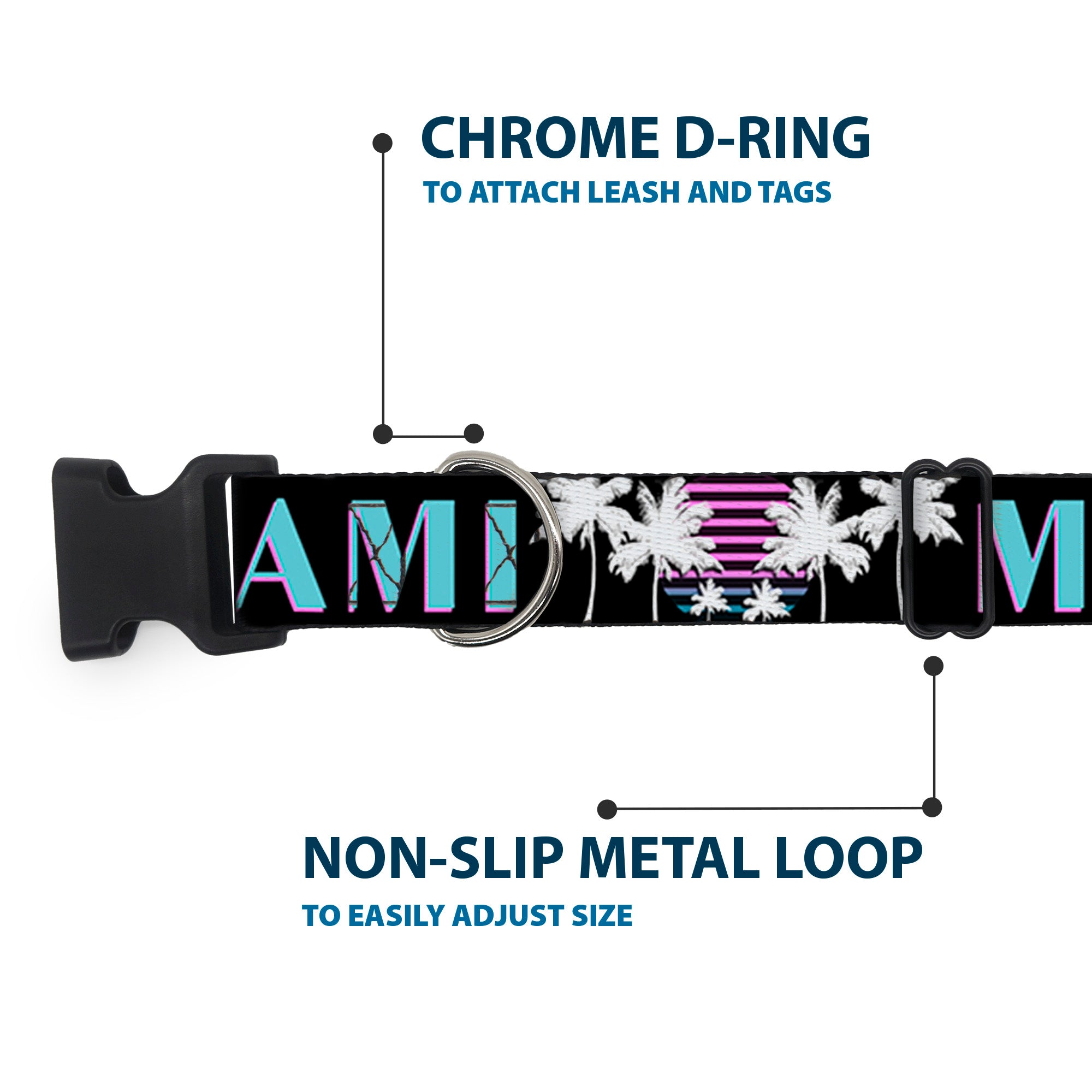 Plastic Clip Collar - MIAMI/Palm Trees Black/White/Pink//Teal Plastic Clip Collars Buckle-Down