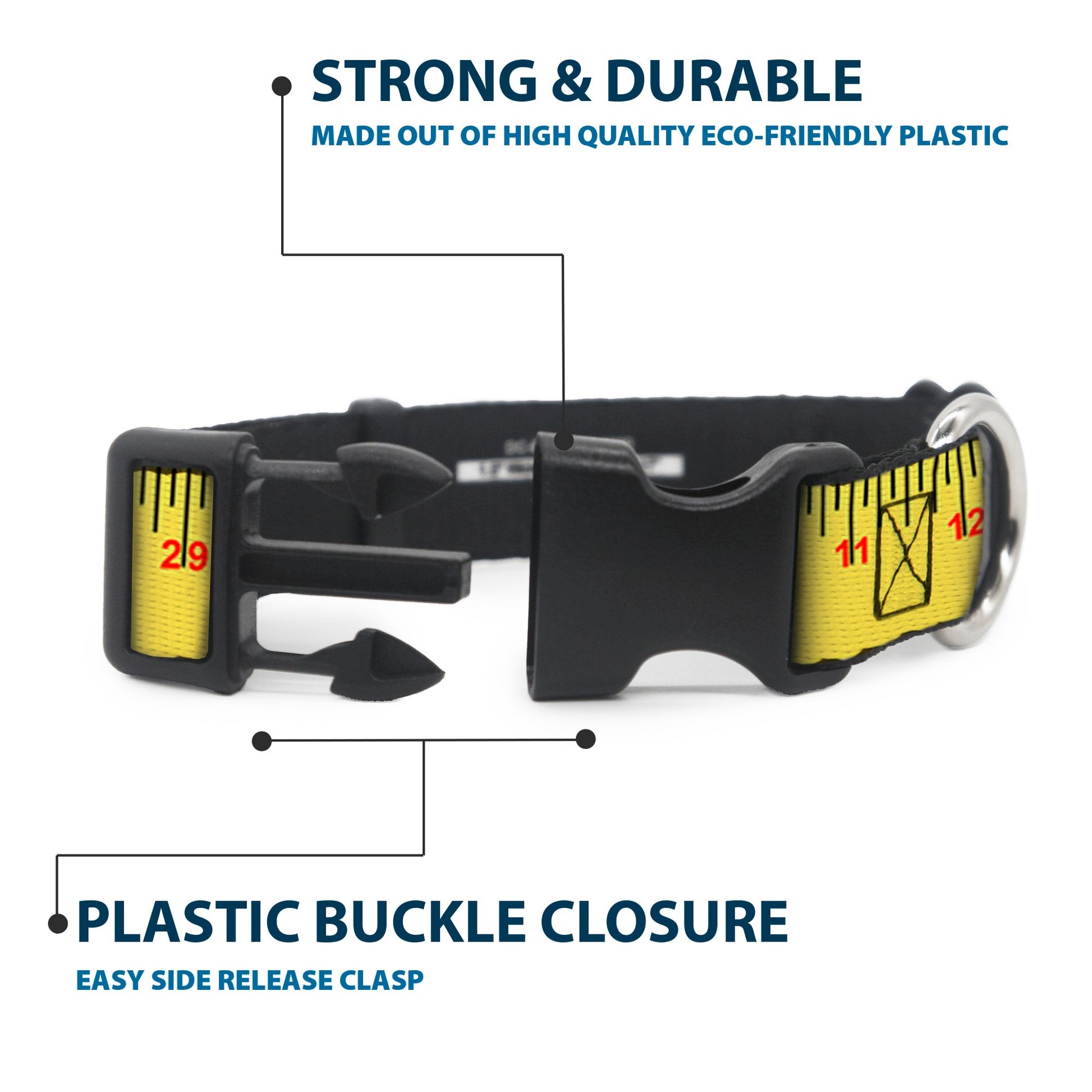 Plastic Clip Collar - Measuring Tape Yellow/Black/Red Plastic Clip Collars Buckle-Down