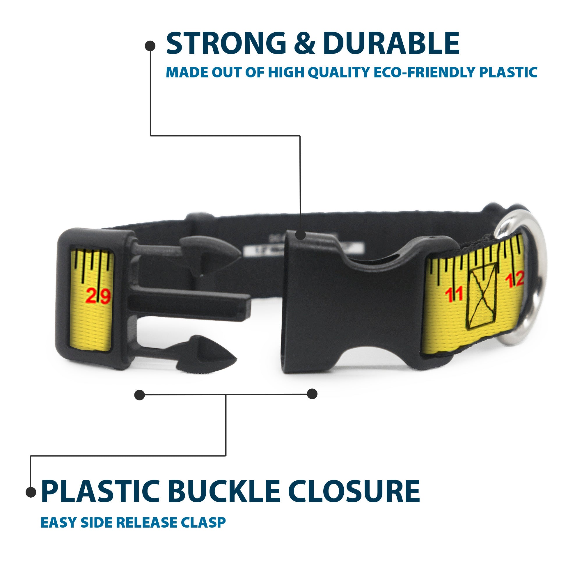 Plastic Clip Collar - Measuring Tape Yellow/Black/Red Plastic Clip Collars Buckle-Down