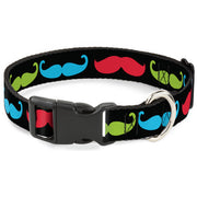 Plastic Clip Collar - Mustaches-4 Black/Multi Color Plastic Clip Collars Buckle-Down