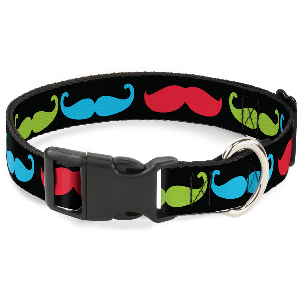 Plastic Clip Collar - Mustaches-4 Black/Multi Color Plastic Clip Collars Buckle-Down