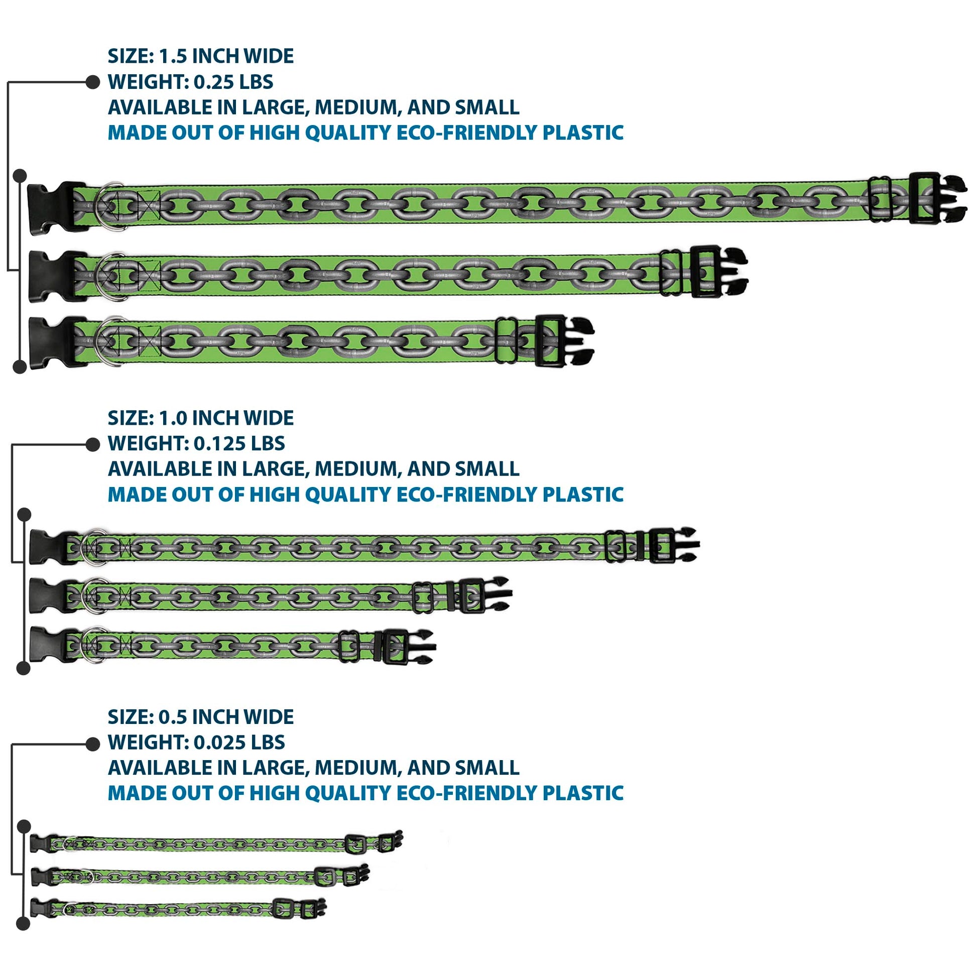 Plastic Clip Collar - Metal Chain Green/Gray Plastic Clip Collars Buckle-Down